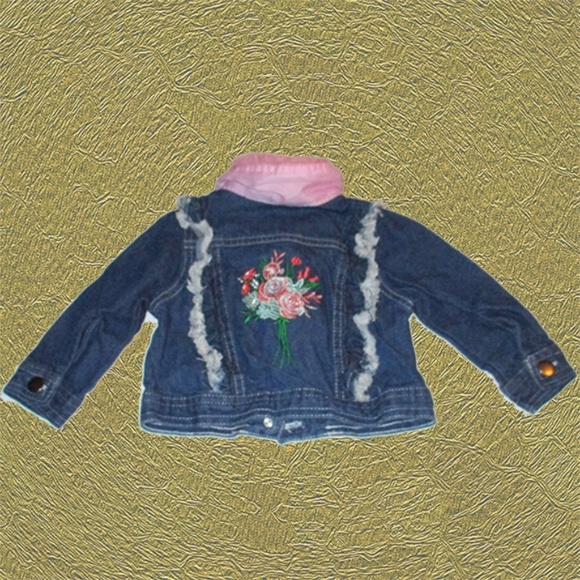 Nannette Kids Faux Pink Fur & Fringe Jean Jacket - Size 12 Months - Like New - Picture 3 of 6